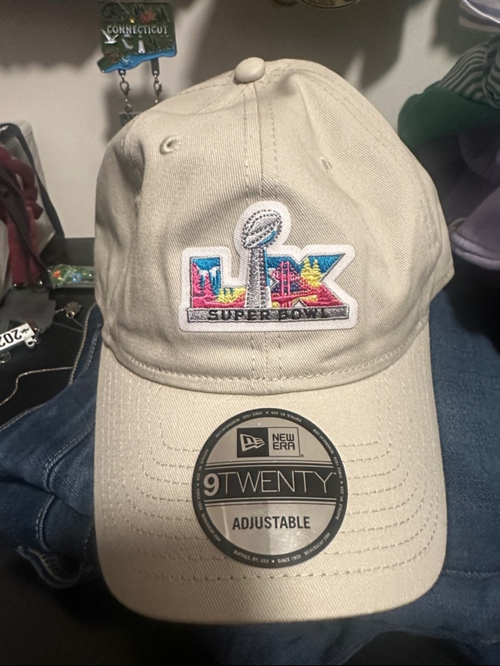 New Era Khaki Super Bowl 9TWENTY Cap with Colorful Embroidered Patch